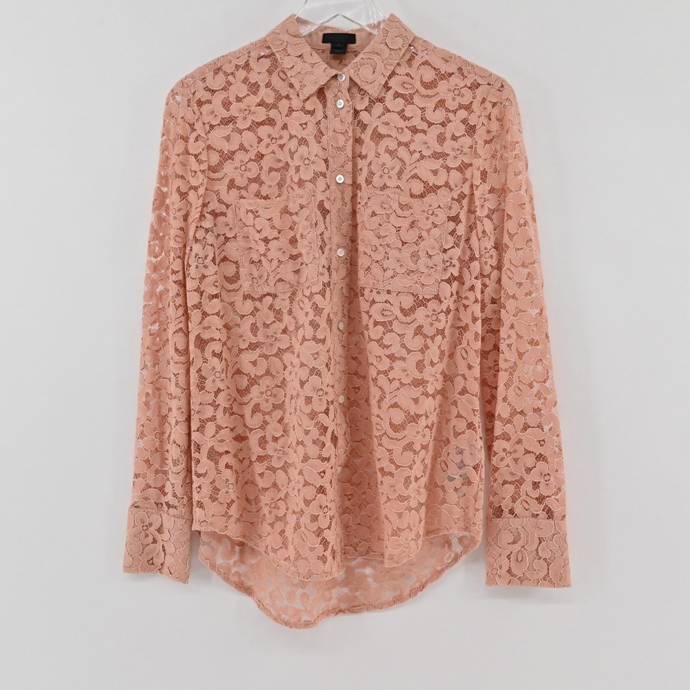 J Crew Collection Floral Lace Button Down Womens Size 4 Peach Cotton Shirt Boho